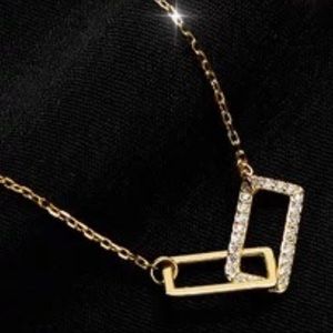 18K gold plated .925 silver CZ geometric interlocking double rectangle necklace